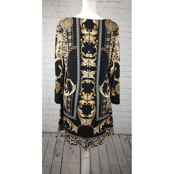 Shift Dress Baroque Leopard Print Long Sleeve Party Cocktail Dress - Picture 3 of 7